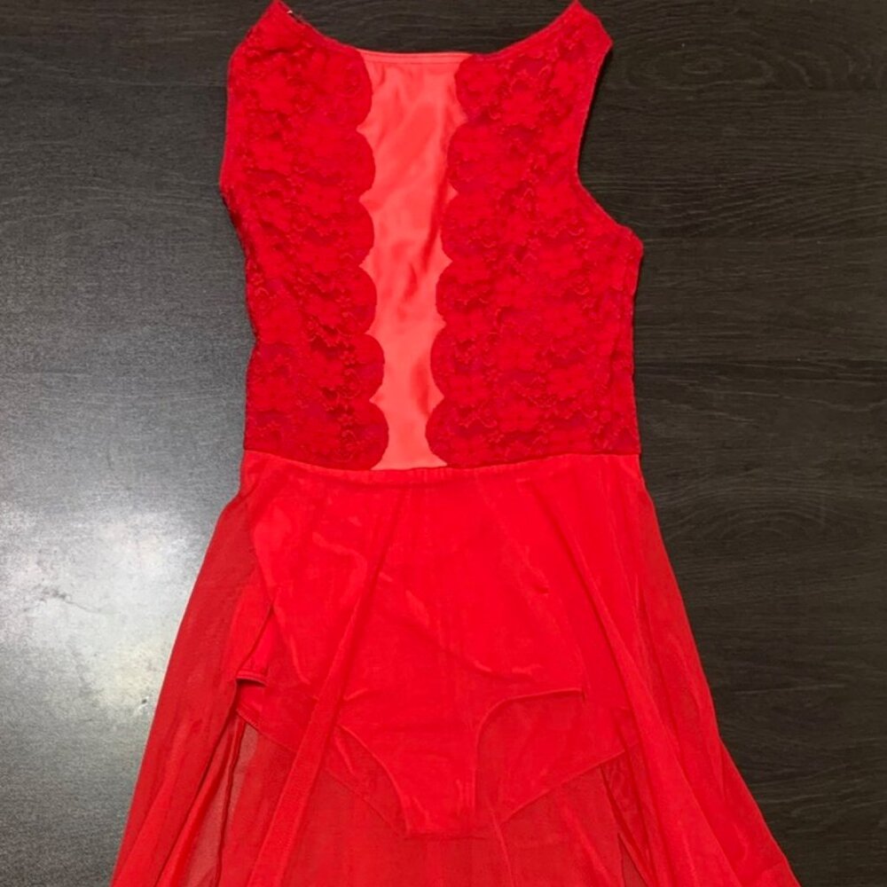 Balera Performance Red Lace Plunge Maxi Dress Dance Costume SA (Adult Small)